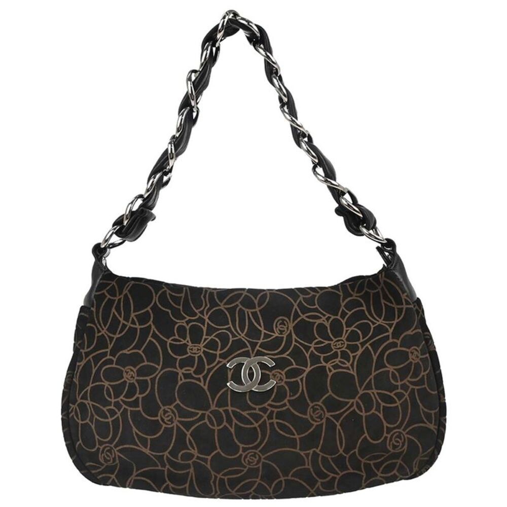 Chanel Camellia Chain Embossed Suede Black Suede Shoulder Bag Bag